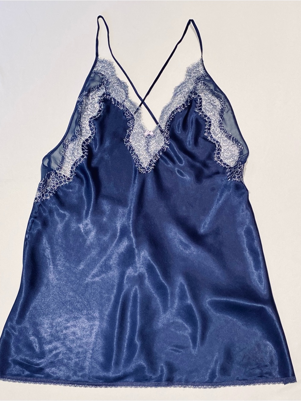 Victoria's Secret Navy Satin Lace-Trim Slip, size L